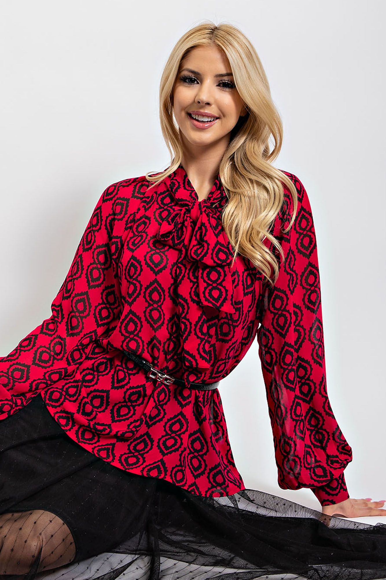 Chiffon Tie Front Blouse - Ruby Red