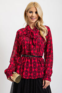 Chiffon Tie Front Blouse - Ruby Red