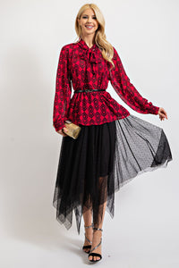 Chiffon Tie Front Blouse - Ruby Red