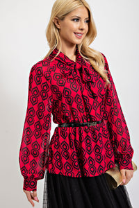 Chiffon Tie Front Blouse - Ruby Red