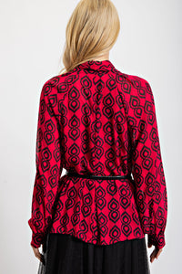 Chiffon Tie Front Blouse - Ruby Red