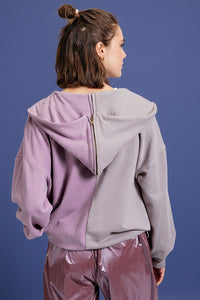 Color Block Zip Up Hoodie - Lavender