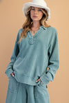 Textured Thermal Washed Pullover - Teal