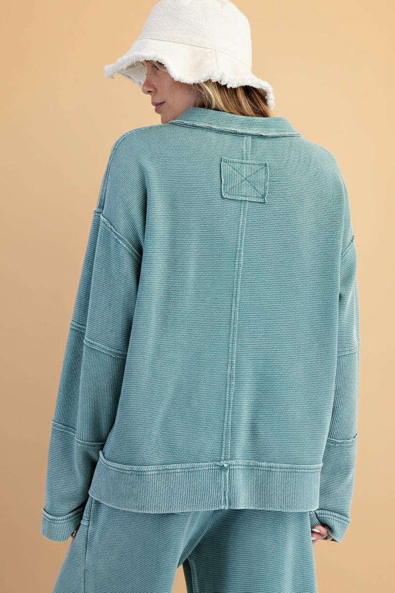 Textured Thermal Washed Pullover - Teal