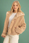 Toggle Hooded Sherpa Jacket - Taupe