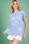 Rib Knit Floral T-Shirt - Light Blue