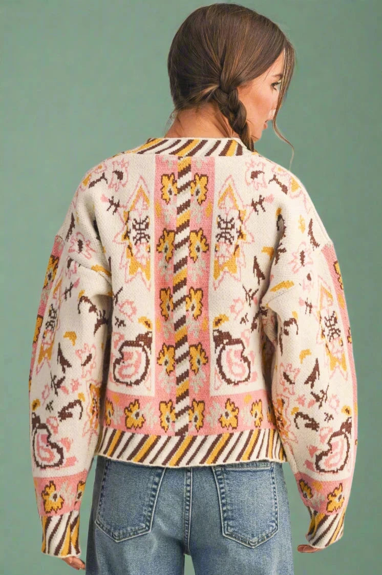 Paisley Knit Sweater Cardigan - Ivory