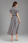 Woven Plaid Midi Dress - Navy
