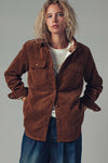 Reversible Plaid Corduroy Shacket - Brown