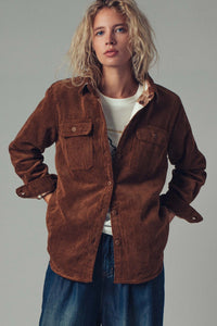 Reversible Plaid Corduroy Shacket - Brown