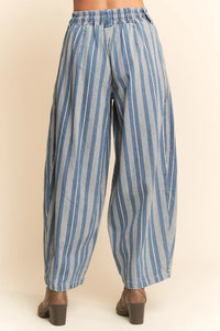 Striped Elastic Jean Pants - Light Blue