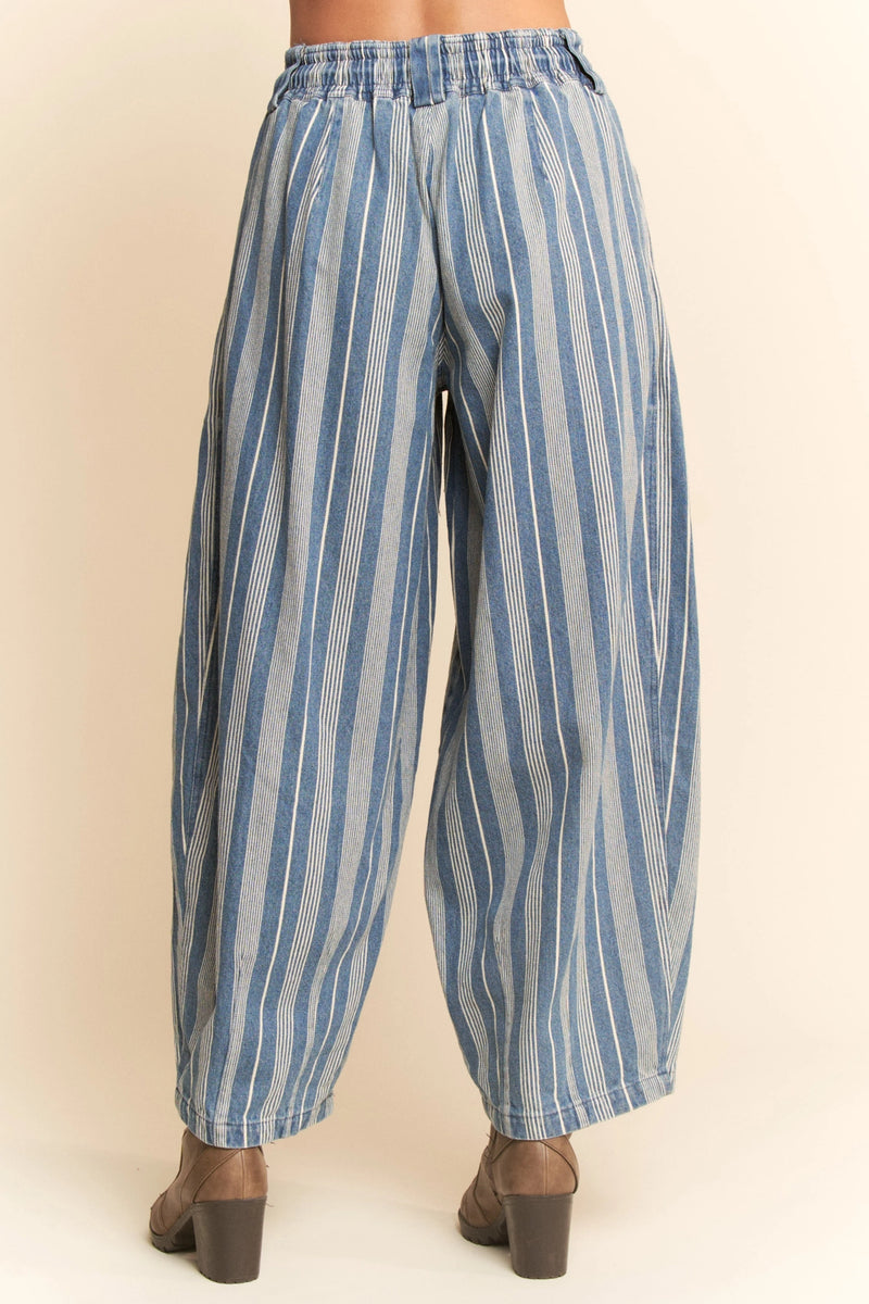 Striped Elastic Jean Pants - Light Blue
