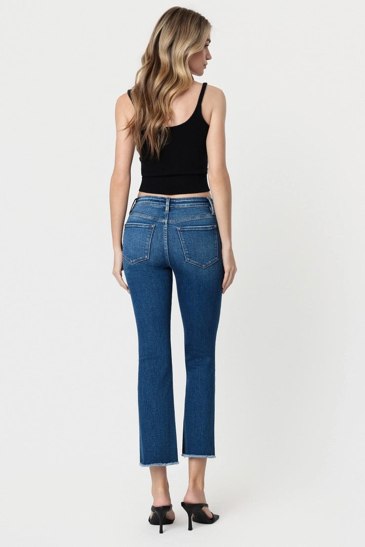 High Rise Raw Hem Kick Flare Jeans LV2278