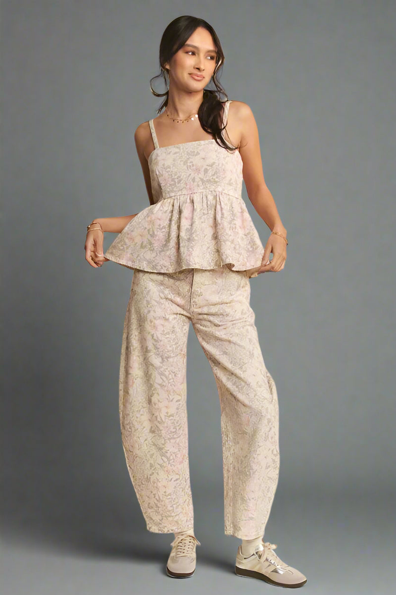 Peplum Floral Tank Top - Khaki