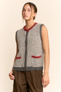 Striped Sweater Vest - Wine
