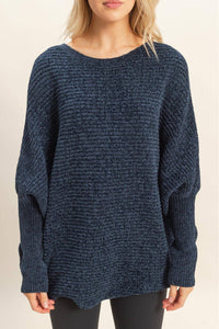 Chenille Boat Neck Sweater - Navy