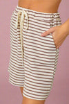 Striped Elastic Waist Shorts - Mocha