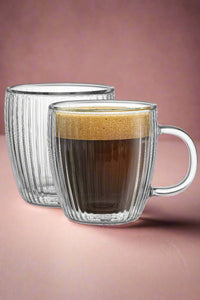 Fluted Double Wall Espresso Glasses Set of 2 - 13.5 oz