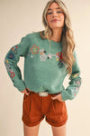 Floral Embroidery Sweater - Green