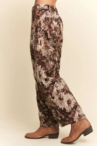 Boho Floral Jacquard Barrel Pants - Brown