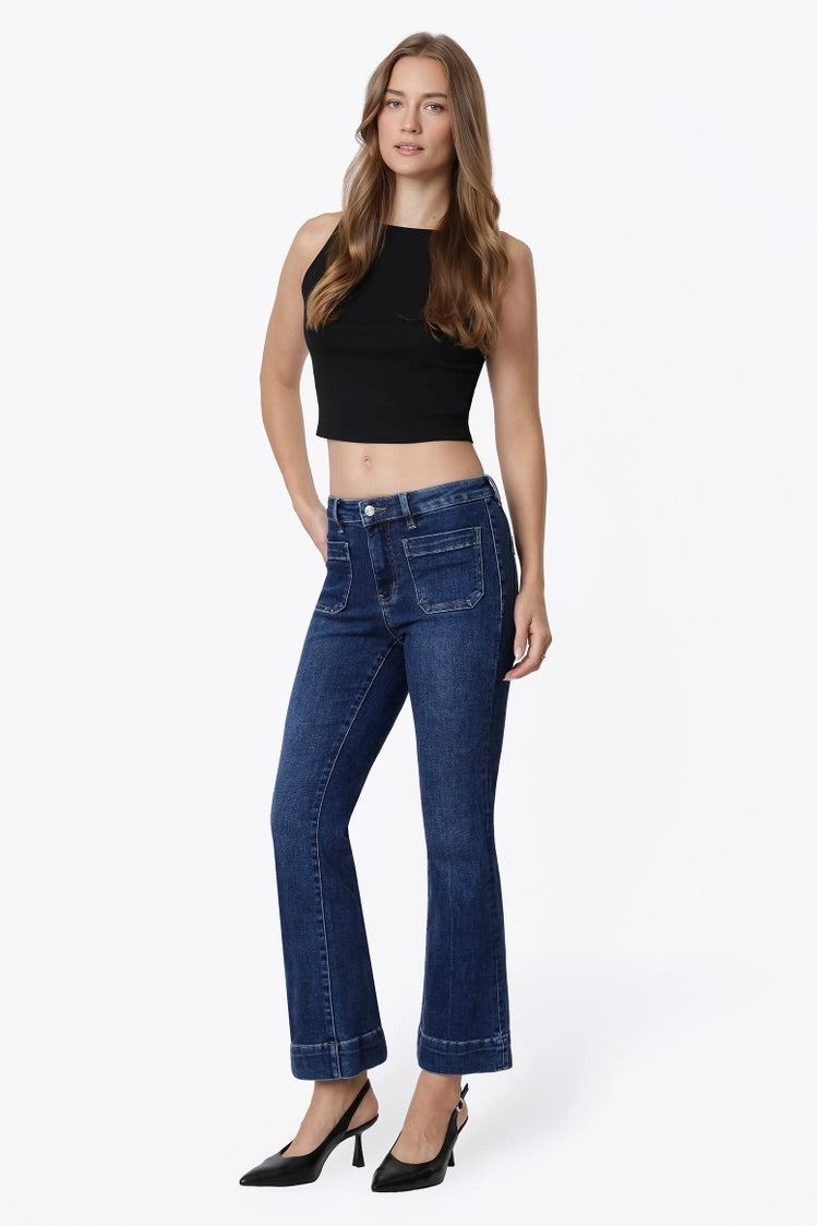 High Rise Patch Pocket Flare Jeans LV2092