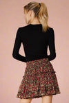 Floral Print Ruffled Mini Skirt With Lining - Black