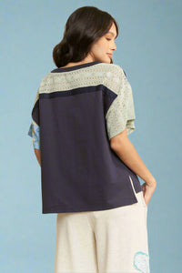 Oversized Patchwork Tee - Navy