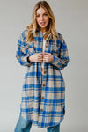 Royal Blue & Tan Plaid Long Flannel