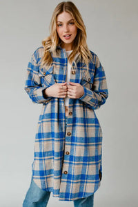 Royal Blue & Tan Plaid Long Flannel
