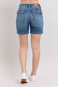High Waisted Utility Pockets Mid Length Shorts