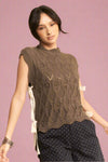 Ribbon Bow Ties Scalloped Knit Top
