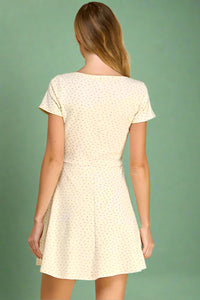 Ditsy Floral Print Faux Wrap Dress - Cream
