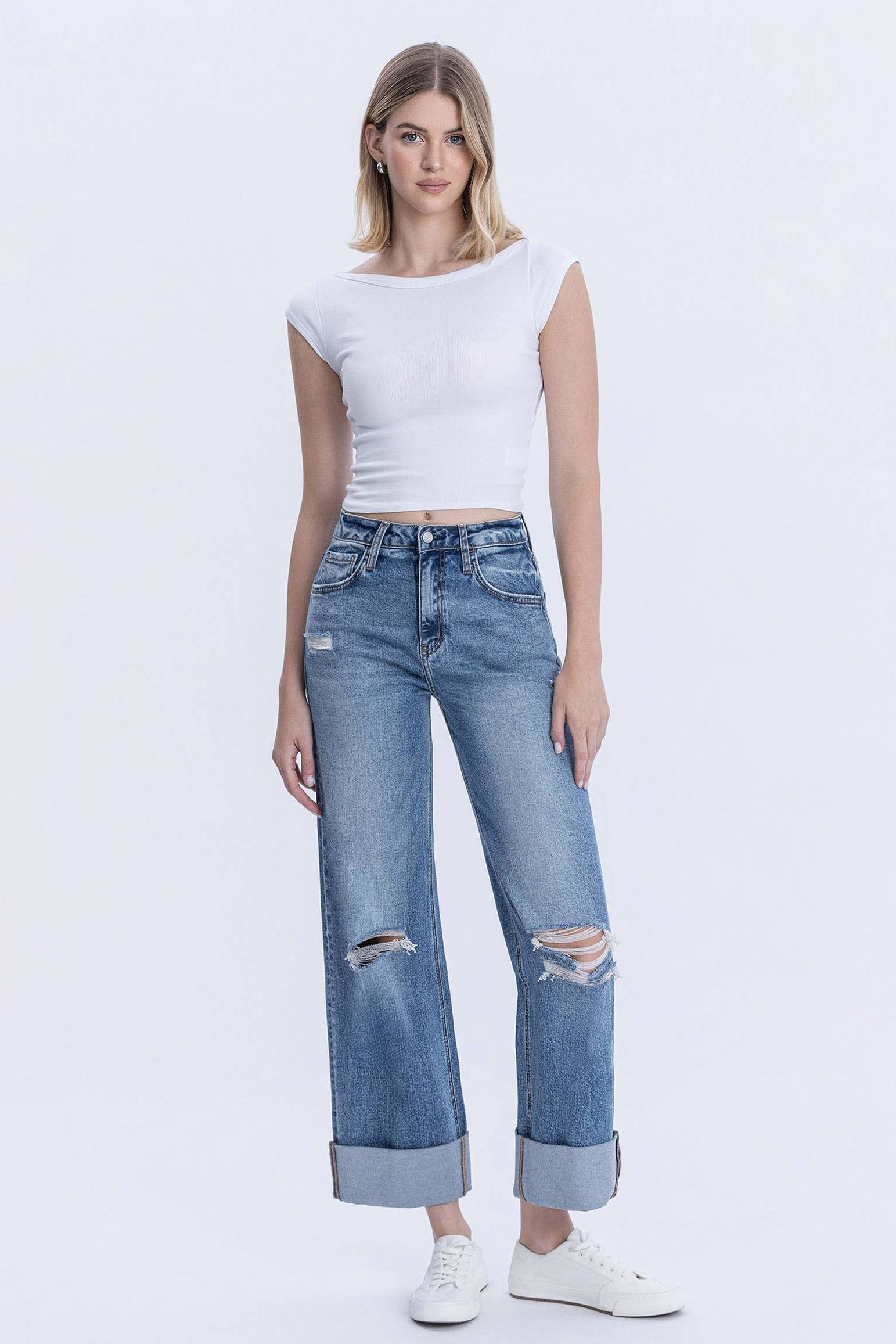 Super HR Double Cuffed Baggy Wide Jeans LV37