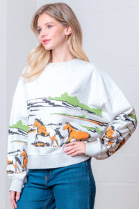 Long Sleeve Horse Print Sweater