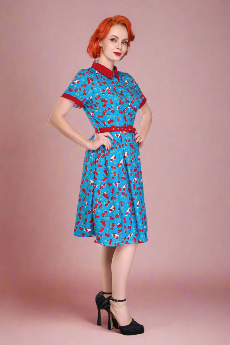Betty Cherry Dress - Blue