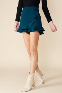 Ruffled Wrap Skort With Back Zipper - Blue