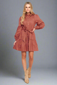 Solid Woven Mini Dress - Mauve