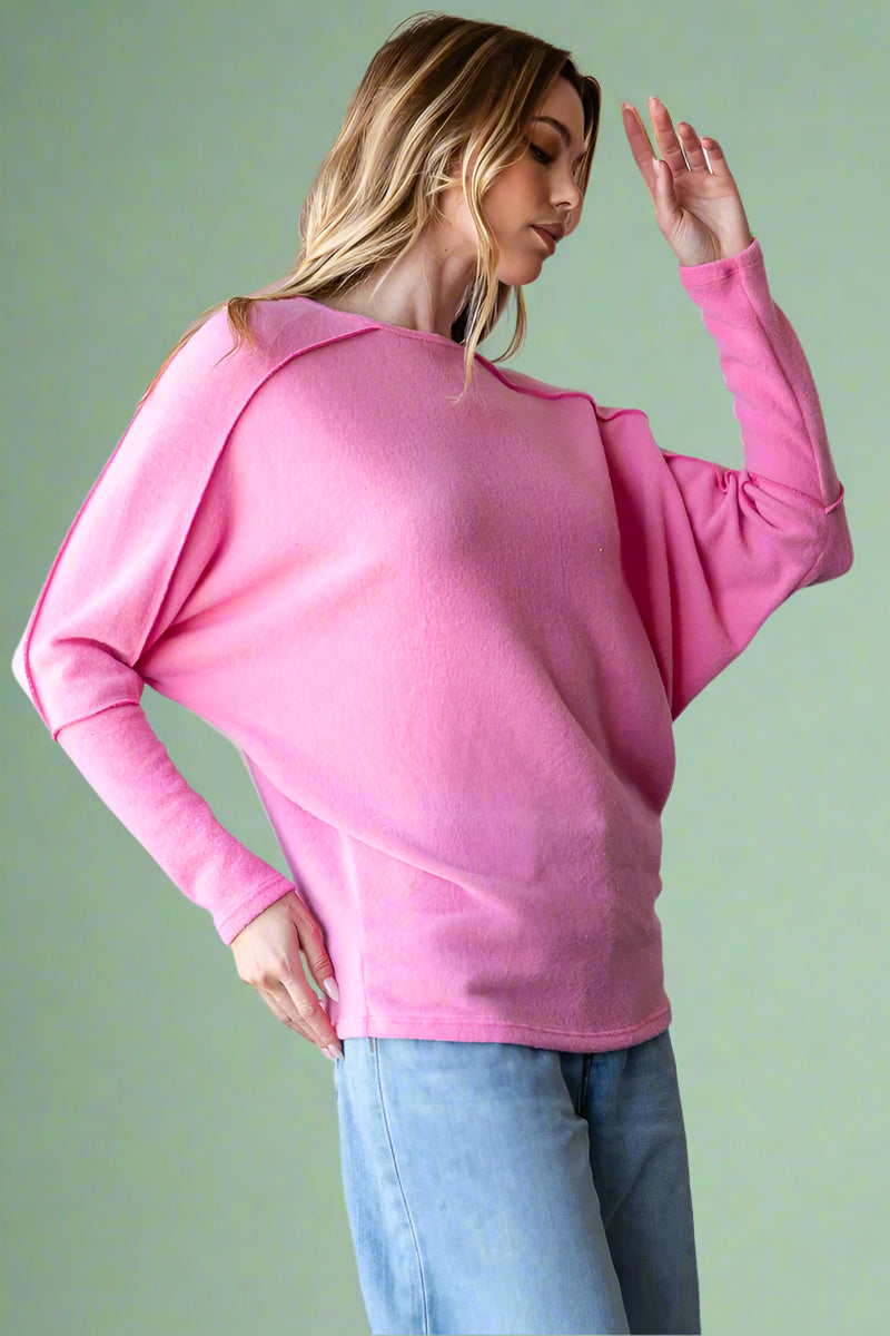 Casual Cozy Dolman Sweater - Pink