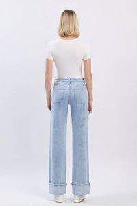 High Rise Carpenter Cuffed Wide Leg Jeans - LV1