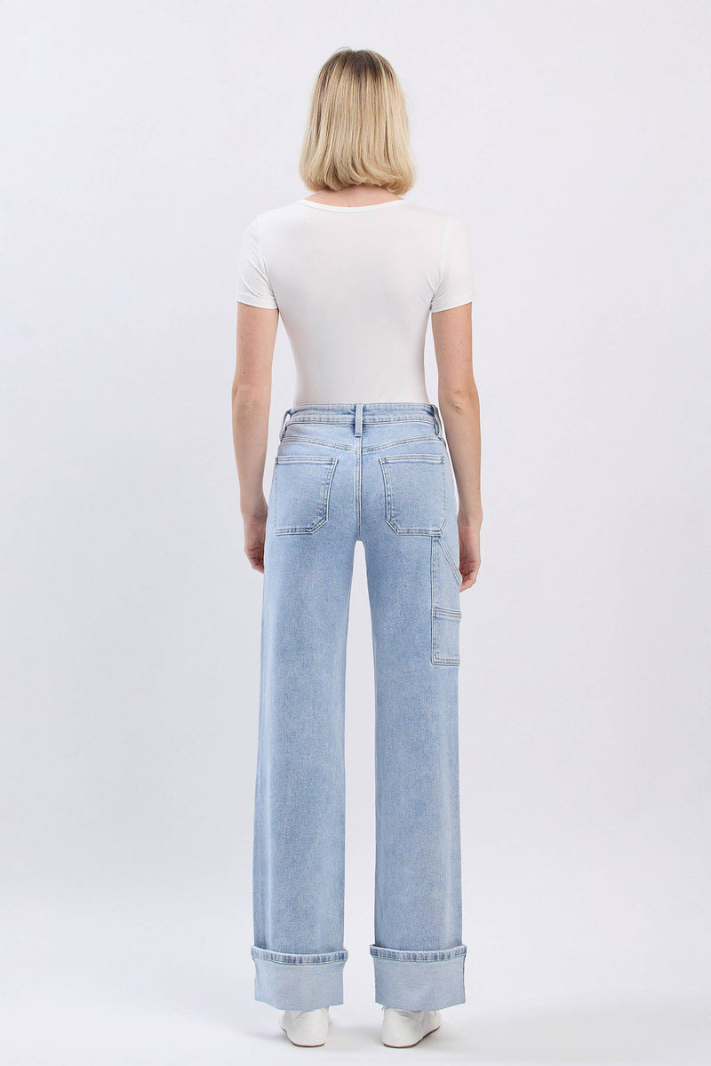 High Rise Carpenter Cuffed Wide Leg Jeans - LV1