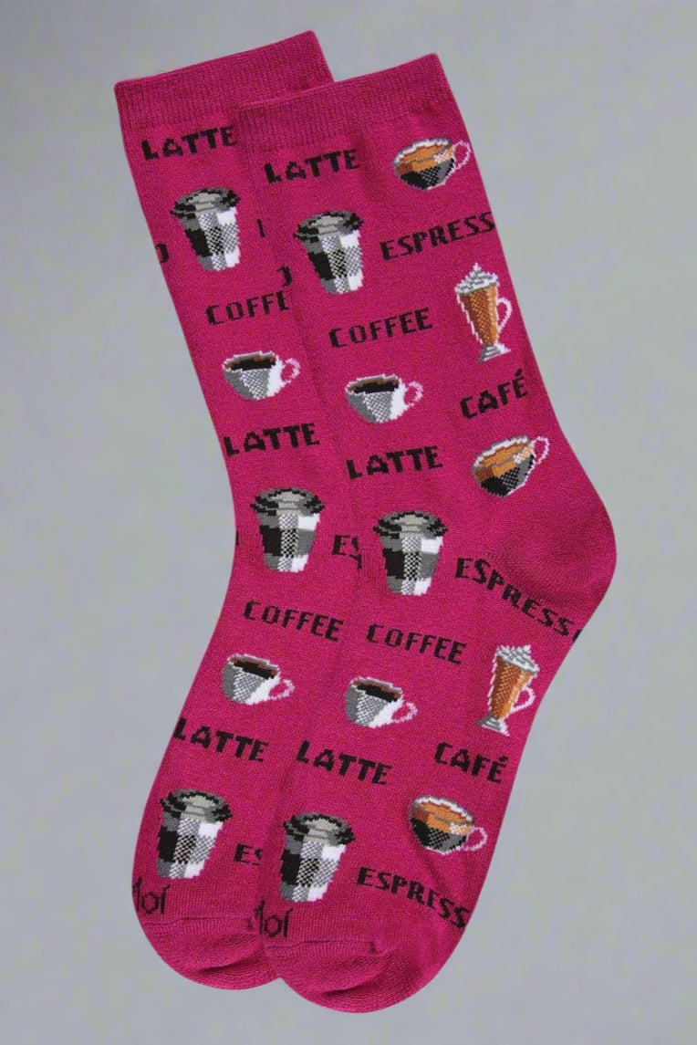 Coffee Bamboo Crew Socks 9-11 - Fuchsia