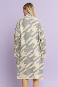 Giant Houndstooth Print Cardigan - Heather Grey