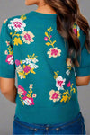 Flower Knit Short Sleeve Top - Blue
