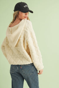 Fuzzy Knit Hoodie Cardigan - Ivory