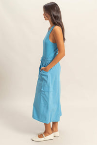 Sleeveless Cargo Midi Dress - Blue