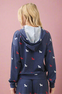 Dog Print Hoodie - Navy