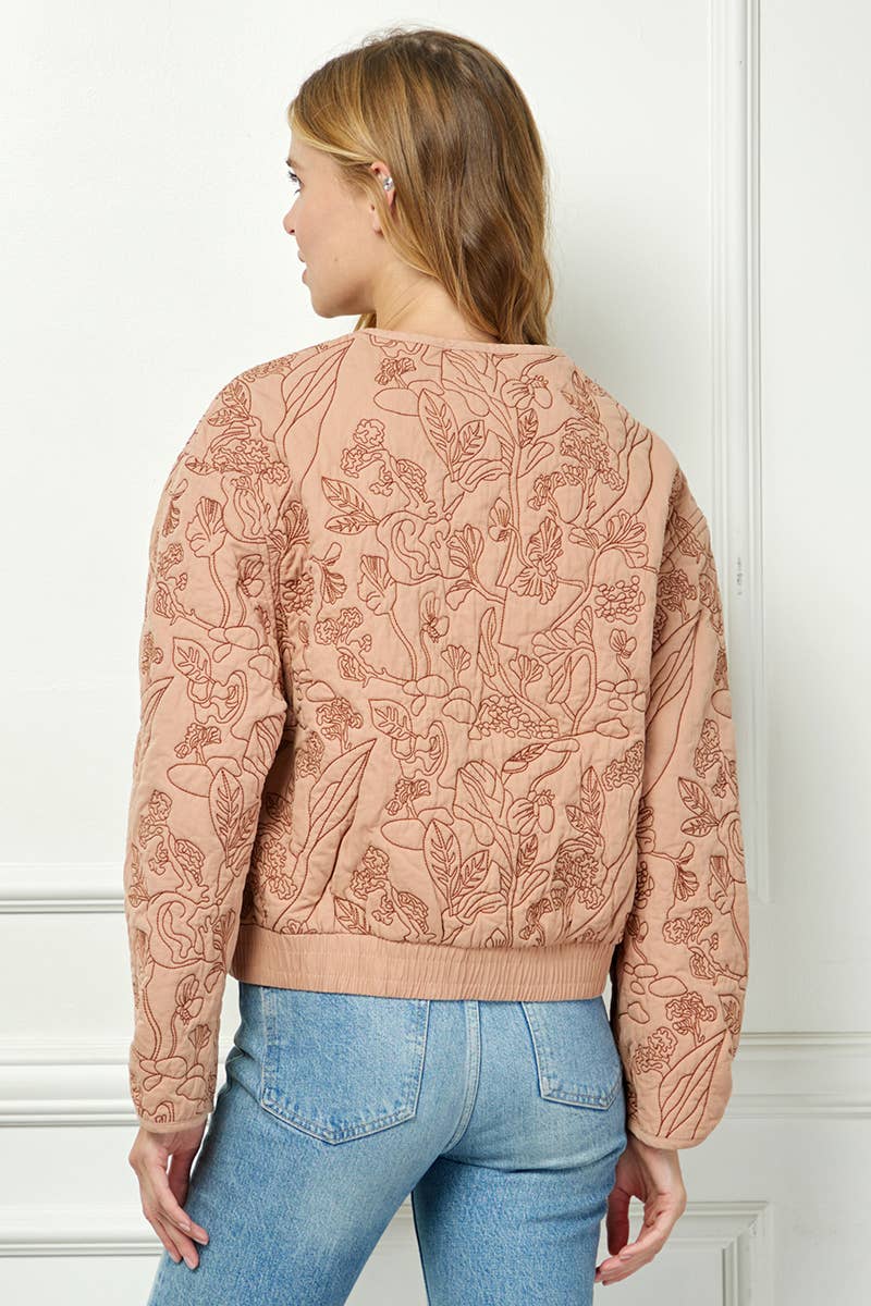 Floral Quilted Zip Jacket - Rose