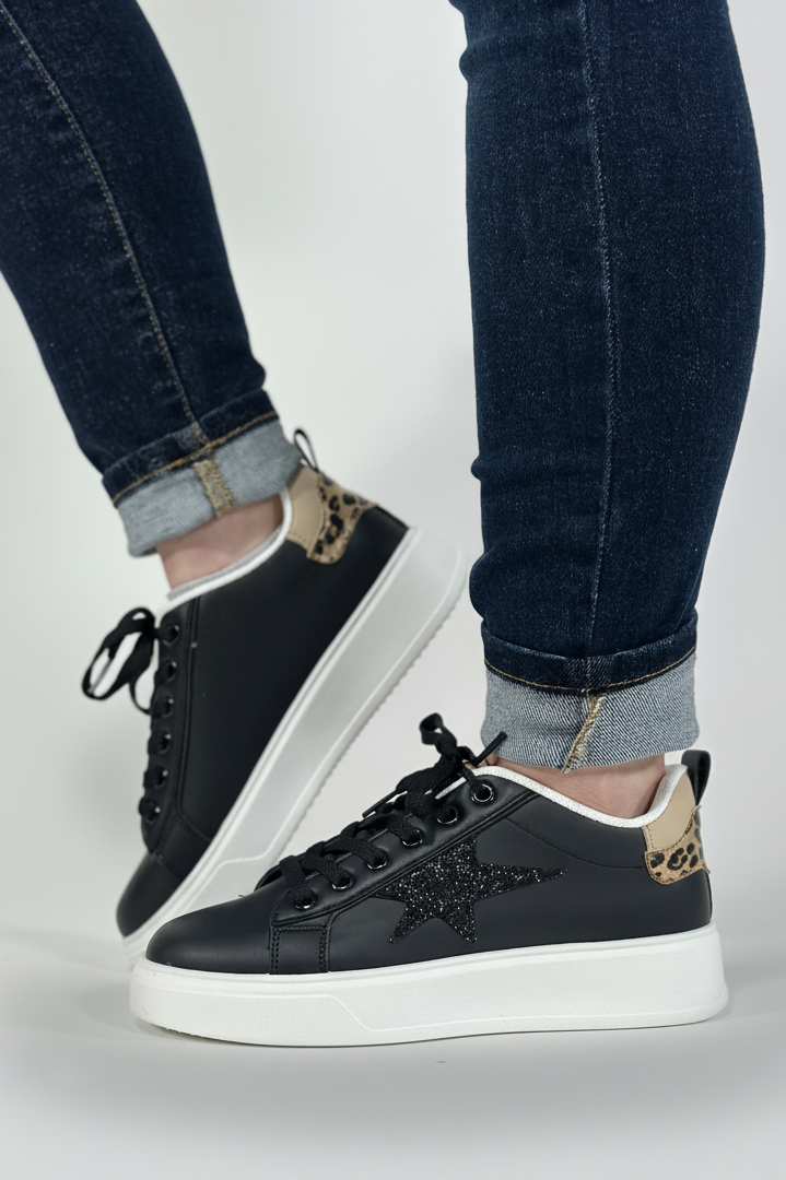 Ava Leopard Sneaker - Black