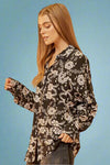 Black + White Floral Button Down