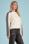 Color Block Crewneck Sweater - Grey White